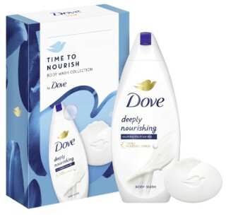 Dove Deeply Nourishing dámský kosmetický set ( sprchový gel 250 ml +  tuhé mýdlo 90 g )