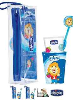 Chicco SET Cestovní sada zubní pasta + zubní kartáček + kelímek + pouzdro 3-6 l modrá