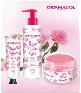 Dermacol Rose Flower dárková sada (krémové mýdlo 250 ml, tělový peeling 200 g, krém na ruce 30 g)