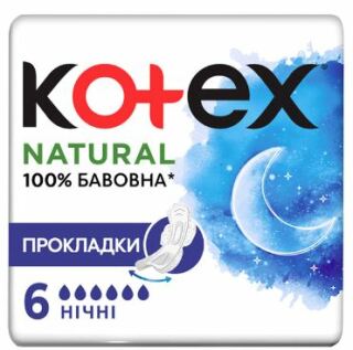 Kotex Natural Night Super menstruační vložky 6 ks