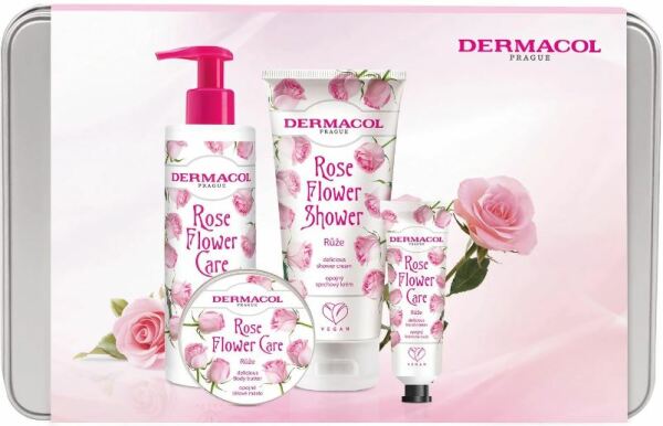 Dermacol Flower Rose Quatro dárková sada (sprchový krém 200 ml,tělové máslo 75 ml, krémové mýdlo 250 ml, krém na ruce 30 ml)