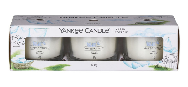 Yankee Candle  Clean Cotton sada votivních svíček ve skle 3 x 37 g